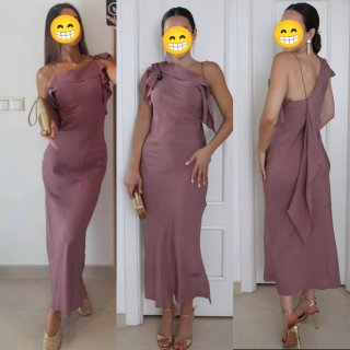 Vestido Zara midi asimétrico rosa