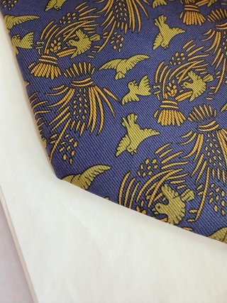 Corbata Hermes Seda Pajaros Espigas Azul Verde