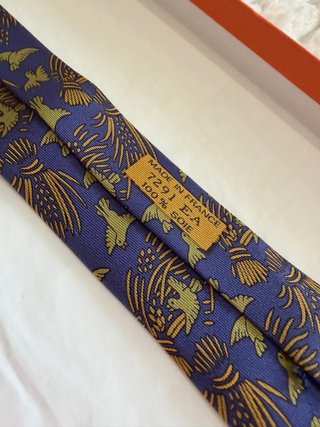 Corbata Hermes Seda Pajaros Espigas Azul Verde