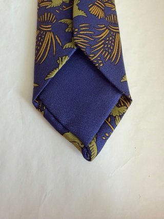 Corbata Hermes Seda Pajaros Espigas Azul Verde