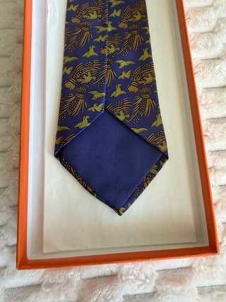 Corbata Hermes Seda Pajaros Espigas Azul Verde