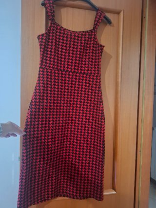 Abito tubino SHEIN fantasia pied de poule rosso