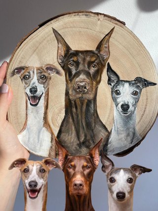 Retratos de mascota hecho a mano en madera