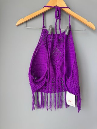 Top Crochet Morado con Flecos Talla Única