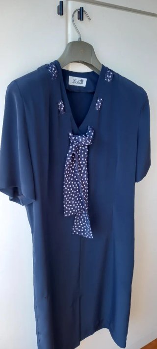 Vestito La Femme blu con fiocco pois