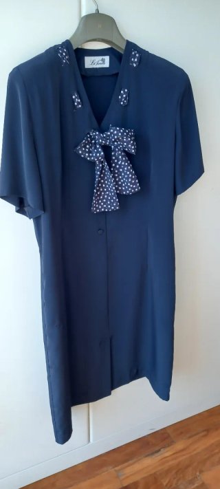 Vestito La Femme blu con fiocco pois