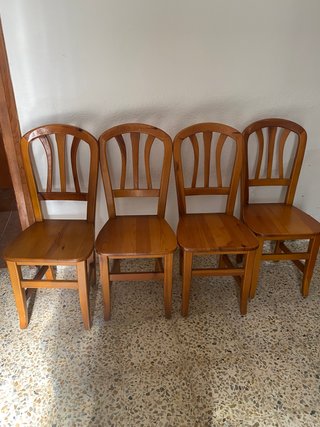 Mesa cristal y madera rústica + 4 sillas