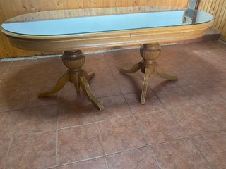 Mesa cristal y madera rústica + 4 sillas