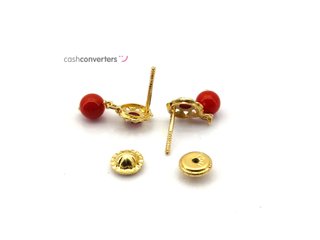 pendientes oro 18k con piedra con coral
