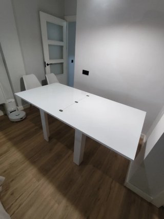 Mesa Comedor Abatible Blanca con 4 Sillas