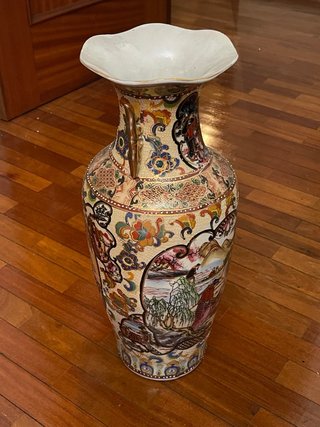 Jarrón Porcelana Oriental Beige Multicolor