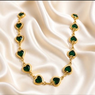 Collar Corazón Verde Chapado Oro 18k