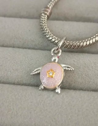 Colgante Tortuga Rosa y Plata