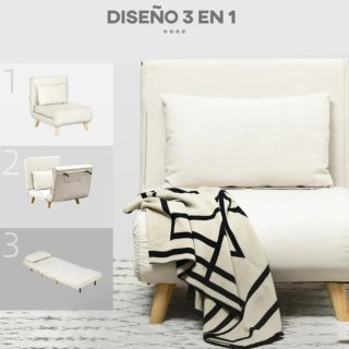 Sofá Cama Beige Tela y Madera