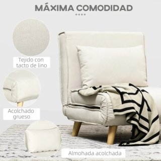 Sofá Cama Beige Tela y Madera