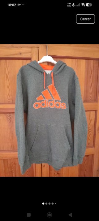 Sudadera Adidas Gris con Capucha y logo en naranja