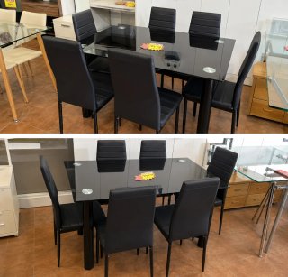 Mesa comedor cristal 6 sillas negras