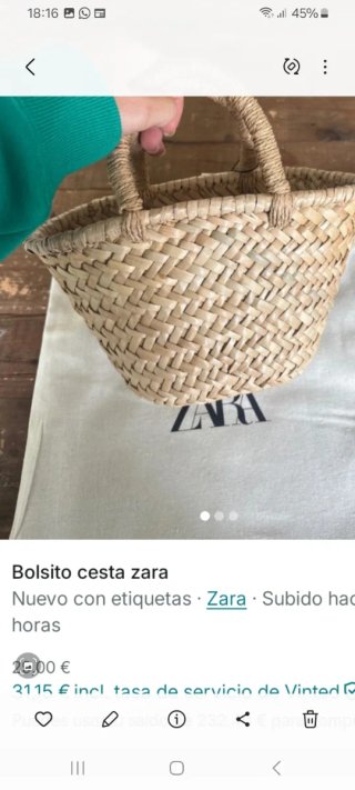 Bolso cesto pequeño de mimbre de Zara