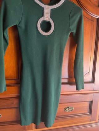 Vestito donna verde corto con pietre