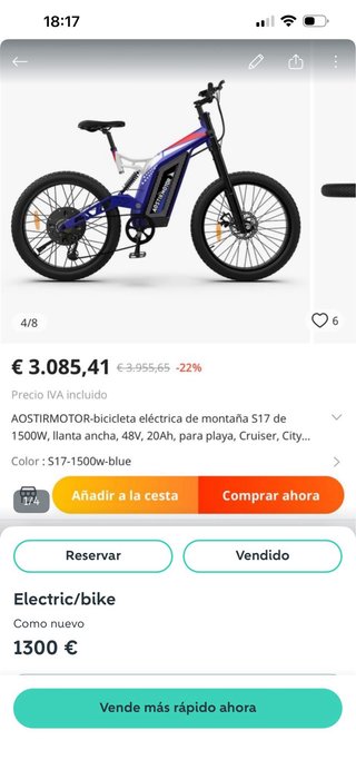 Bicicleta Eléctrica Fat Bike Azul