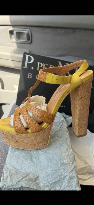 Sandali donna tacco alto marrone giallo