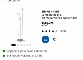 Lámpara de pie IKEA cromada y vidrio opalino