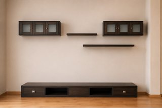 Mueble de salón madera y cristal