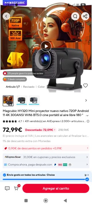 Mini proyector Magcubic HY320 Negro