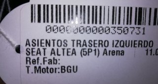 Asiento tras izq seat 350731 altea 1.6 multifuel