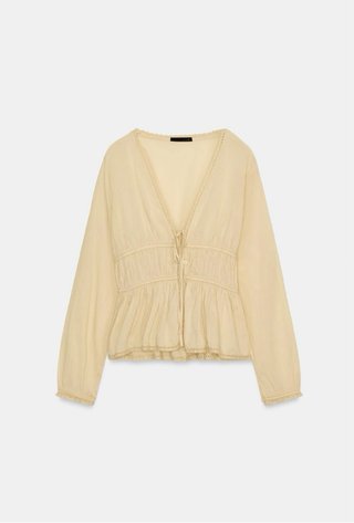 Blusa escote pico con lazada Beige Talla XL
