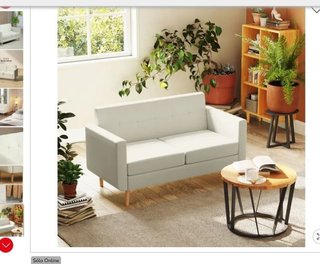 Sofá 2 plazas champagne tela y madera