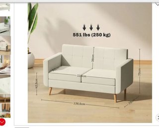 Sofá 2 plazas champagne tela y madera