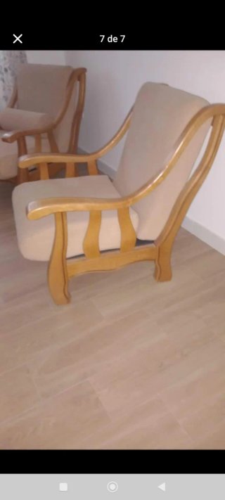 Sofá 3 plazas madera y sillones a juego