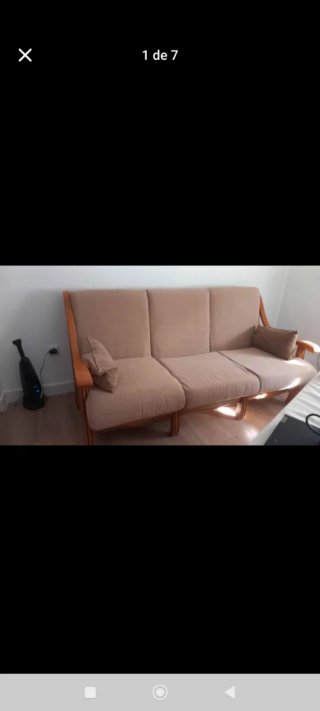 Sofá 3 plazas madera y sillones a juego