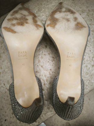 Zapatos Zara Plateados Brillantes Talla 41