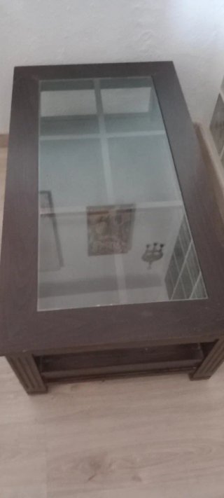Mesita auxiliar comedor madera y cristal