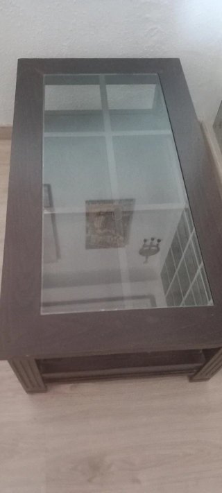 Mesita auxiliar comedor madera y cristal