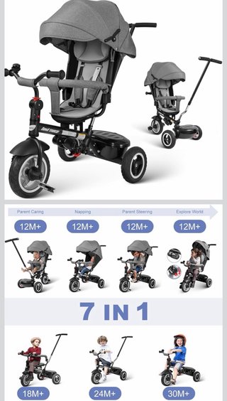 Triciclo Evolutivo 7 en 1 Gris