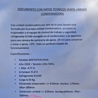 Zanotti Uniblock Condensadora Cámara Frigorífica