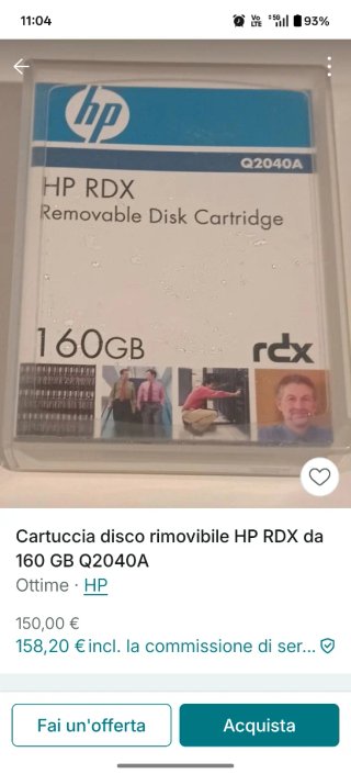 Cartuccia Disco Rimovibile HP RDX 160 GB