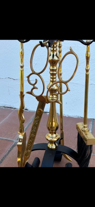 Juego de chimenea en latón macizo y forja