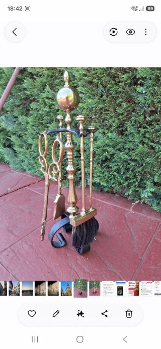 Juego de chimenea en latón macizo y forja