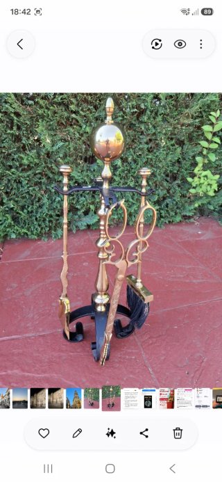 Juego de chimenea en latón macizo y forja
