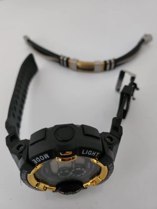 Orologio Sport + Bracciale Nero/Oro