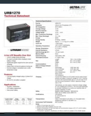 Batería Litio 12.8V 7.5Ah URB1270 Ultralife
