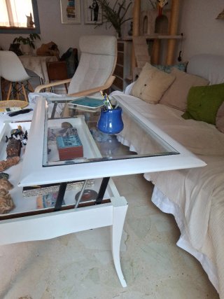 Mesa centro madera y cristal elevable