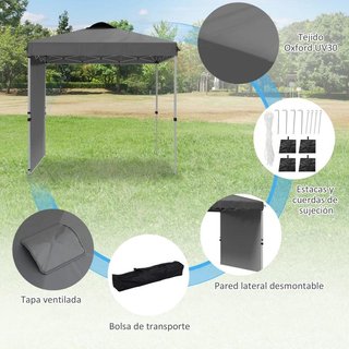 Carpa Plegable 2,5x2,5 Ajustable Anti-UV Gris