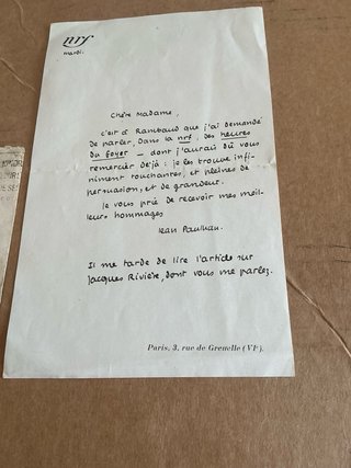 Carta antigua ÉDITIONS DE LA NOUVELLE REVUE FRANÇA