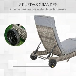 2 Tumbonas Rattan Gris con Cojín