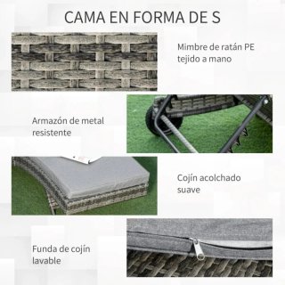 2 Tumbonas Rattan Gris con Cojín